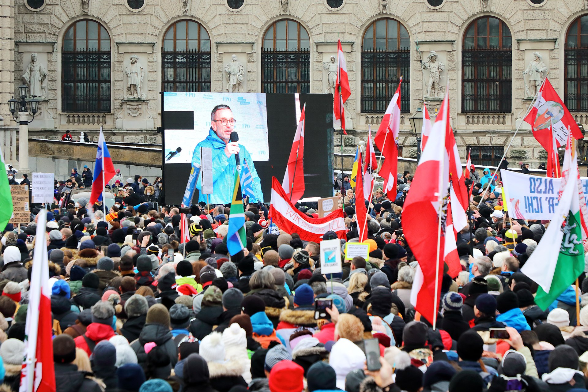 FPÖ leader Herbert Kickl at an anti-lockdown demonstration, Vienna, December 11, 2021.